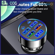 100 watts 6-Port USB-C Car Charger with display voltage for Android phone tablet COD