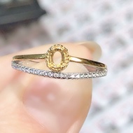 926 Sterling Silver Gold-Plated Simple All-Match Silver Jewelry Seiko Inlaid Ring Empty Holder Two-C