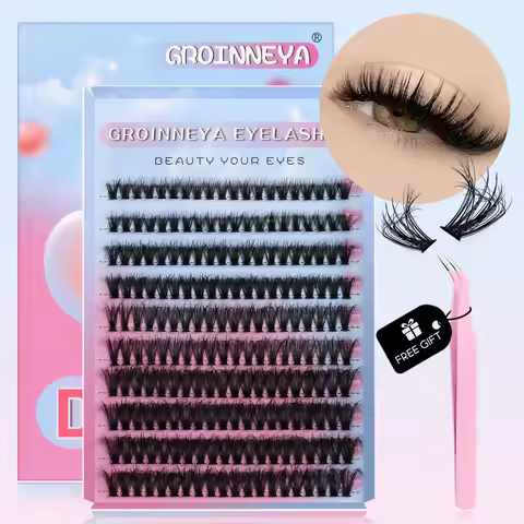 GROINNEYA Lashes Clusters Kit Mixed Individual Lashes Fluffy Faux Mink Lashes Soft Natural DIY Lashe