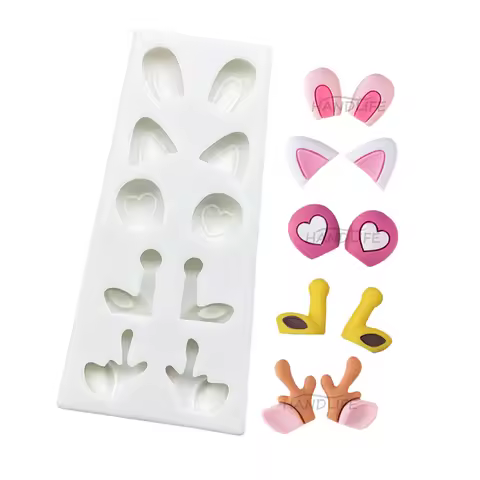 Cartoon Bunny Cat Bear Deer Ears Silicone Sugarcraft Mold Resin Tools Cupcake Baking Mould Fondant C