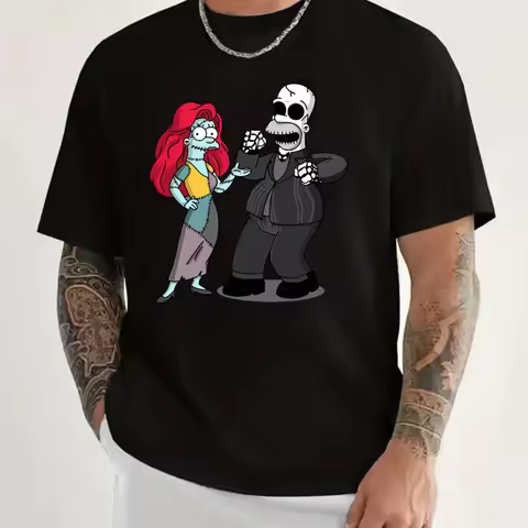 Simpson Men's Casual Short-sleeved T-shirt, Zombie Homer and Maggie Print Patterns, Comfortable Styl