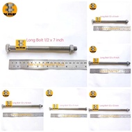 Long Raw Bolt Nut Bolt 1/2x7, 1/2X8, 1/2X9, 1/2X10, 1/2X11, 1/2X12 inch Long/ 17.5 to 30 cm. Key 19