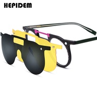 HEPIDEM Acetate Glasses Frame Men Brand Design Square Sun Clip on Eyeglasses with Night Vision & Pol