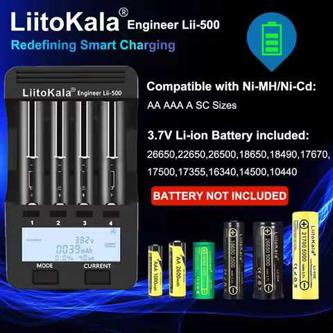 LiitoKala Lii-500 LCD 3.7V/1.2V AA/AAA 18650/26650/16340/14500/10440/18500 Battery Charger with Scre