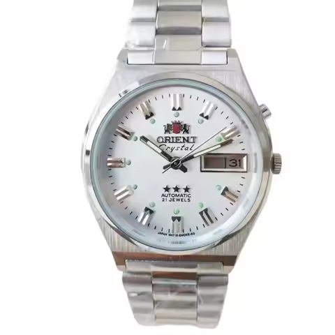 Orient Crystal Automatic Men's Watch - 21 Jewels, White Dial with Luminous Markers, Stainless Steel 