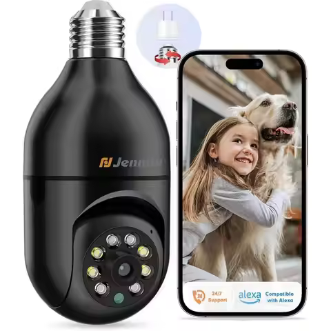 Jennov Light Bulb Security Camera, 360°/2k HD Wireless Camera, Wi-Fi Light Socket Camera for Indoor&