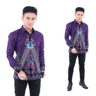 Baju Batik Pria Lengan Panjang dan Pendek Ungu Kemeja Batik Dewasa Cowok Kasual Pria Kantor Kerja