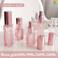 Rose Gold Spray Perfume Refillable Bottle 4ML 9ML 20ML 30ML Square Clear Glass Empty Bottle for Trav