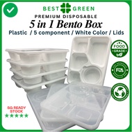 5 Components Bento Boxes With Lids | PP | White | Plastic Bento Box | Disposable