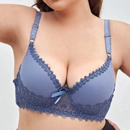 Softrhyme Women's Plus Size Moulded Cup Push-Up Bra - Lace Bow Detail | Sizes 90D, 105D, 110D