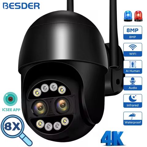 8MP WiFi Camera 8X Digital Zoom AI Human Detection Outdoor CCTV Video Wifi Surveillance Camera Secur