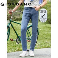 GIORDANO Men Denim Jeans Moustache Effect Stretchy Mid Rise Denim Pants Classic Five-Pocket Casual T