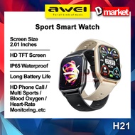 Awei H21 Sport Smart Watch 2.01 Inch HD TFT Screen Bluetooth Call Music Control Heart Rate Fitness W