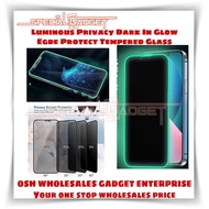 Oppo Realme(Privacy+Luminous Dark In Glow Bumper Tempered Glass)F9 A7 R15 R17 Pro A3s A12e F7 C1 A1k