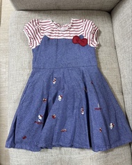 Hello Kitty x Mezzo Piano Denim Dress 牛仔拼布裙 size 110 #大量刺繡圖案