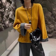 Korean Simple Round Neck Color-Blocking Long-Sleeved Sweatshirt Women 2025 Winter Fashion All-Match 