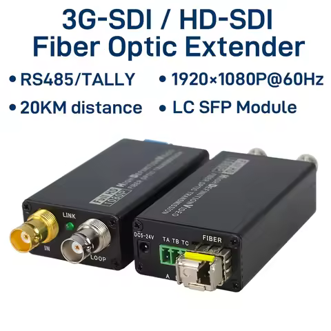 3G/HD-SDI over Fiber Optic Converter with RS485/TALLY 1080p@60Hz SDI Extender Kit over LC Single-Mod