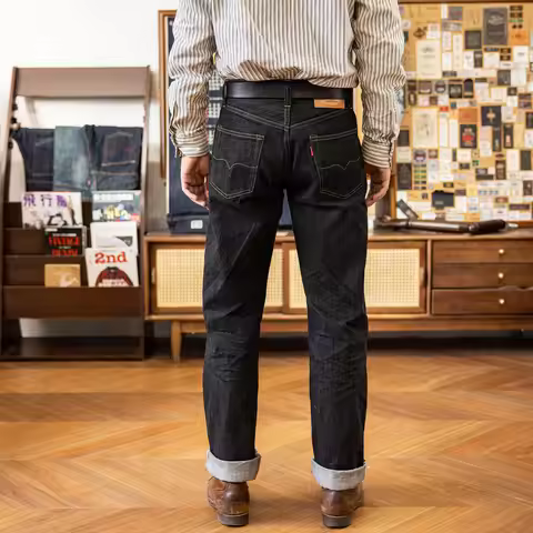 FW-601B Red Tornado Indigo Selvage Washed Slim Fitting Pants Sanforized Black Raw Denim Jean 14oz