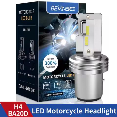 BEVINSEE H4 BA20D LED Headlight Bulb Hi/Lo Beam 9003 HS1 H6 LED Moto Light Non-Polarity Headlamp for