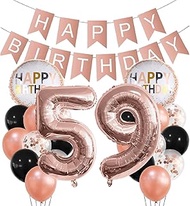 Rose Gold 59th Party Balloon Decorations Gold for Girls Boys XXL Happy 59 Birthday Banner Number 59 