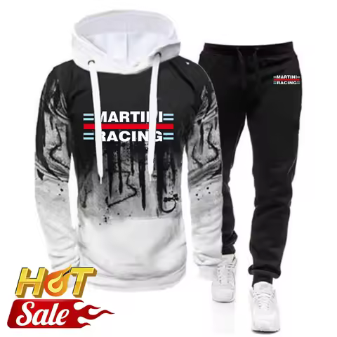 2025 Spring And Autumn Man's Martini Racing Logo Print High Street Popular Hooded Gradient Color Hoo