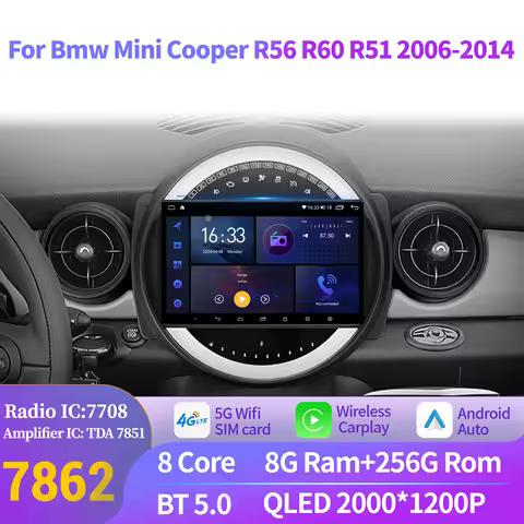 Android 14 Car Radio For Bmw Mini Cooper R56 R60 R51 2006-2014 Wireless Carplay Multimedia 7862S 8G 