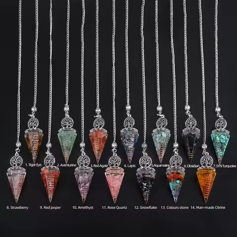 1pc Natural Chakra Healing Crystal Dowsing Pendulum Reiki Stone Chips Orgone Pendulum Pendule Spirit