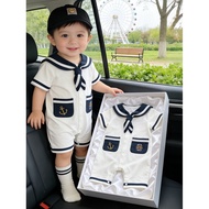 Summer Style 0-2 Years Old Baby Short-Sleeved Clothes Navy Style Thin Style Baby Super Cute Toddler 