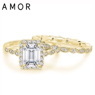 AMOR 2CT 925 Sterling Silver Vintage Promise Rings Marquise Wedding Bands Gold Sets Emerald Cut CZ B