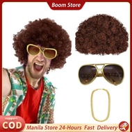 3pcs/Set Halloween 70s Hippie Costume Set Hippy Fancy Dress Afro Hippy Wig Funky Sunglasses Necklace