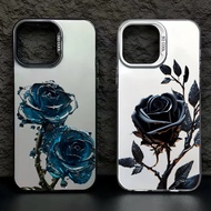 For Samsung Galaxy S24 S23 Ultra S22 S21 Plus S23 FE S20 S21 FE Note 20 Ultra Luxury Mysterious Blue Rose Phone Case Fashion Colorful Silver IMD Hard Cover