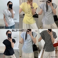 BL21187 Greta Wide Shoulder Drape Hem Blouse Women's Casual Fashionable Top/