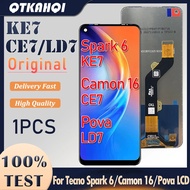 6.8" Original For Tecno Spark 6, Camon 16, Pova LCD KE7 CE7 LD7 Display With Frame Touch Screen Digi