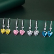 ASIXGOLD S925 Sterling Silver Heart-Shaped Blue Diamond Ear Hooks | 4CT Yellow & Pink Diamond Love H