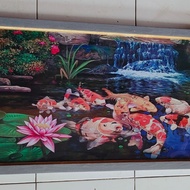 TERLARIS hiasan dinding lukisan cetak ikan koi kolam plus bingkai