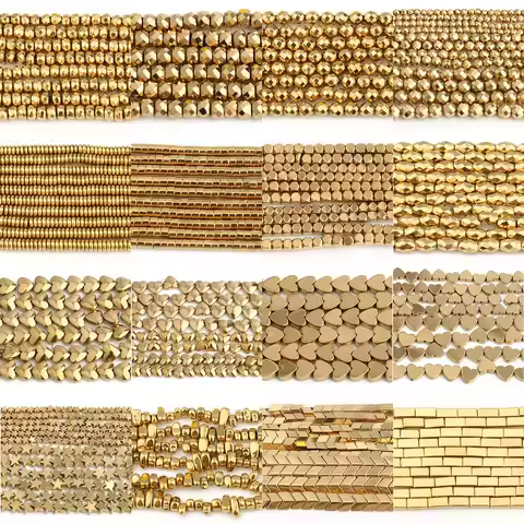 AAA+ Retention Color Natural Gold Plated Hematite Bead Heart Round Star Spacer Loose Beads For Jewel