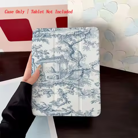 Elegant Blue Sketch Forest Garden Print iPad Case For Apple iPad Pro 12.9 Air 3 Mini 5 9th Gen Slim 