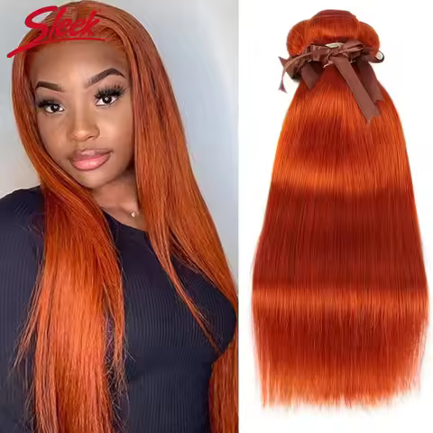 Sleek Peruvian Ginger Orange Straight Hair Weave Bundles Deal Human Hair Extension 8 To 28 Inch Remy