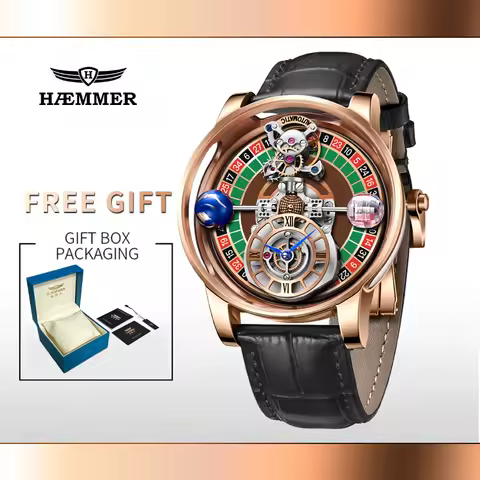 2025 HAEMMER New Men's Watch Transparent Hollow Design Celestial Roulette Quartz Watch Steel Leather