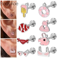 Bodyace 16G Ear Piercing 1 Pc Internal Thread Lobe Earring Pink Stud Earring Cartilage Earring Flat 