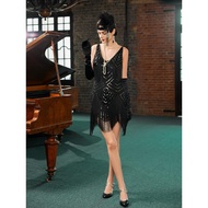 Womens 1920s Flapper Dress, V Neck Great Gatsby Fringe Cocktail Dress