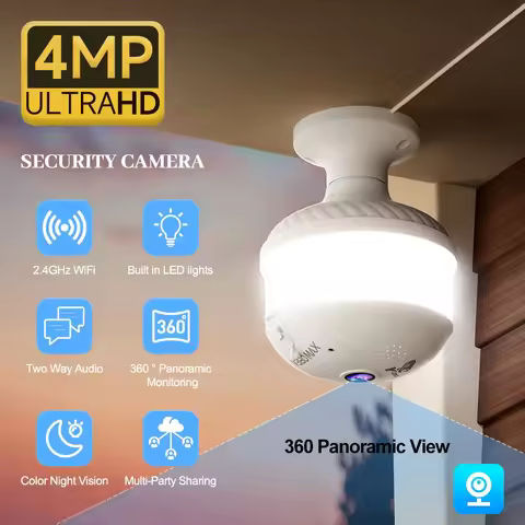 V380 PRO App 360 Panoramic View Bulb 3MP Camera Full Color Night Vision 2.4G WiFi CCTV Fisheye Lens 