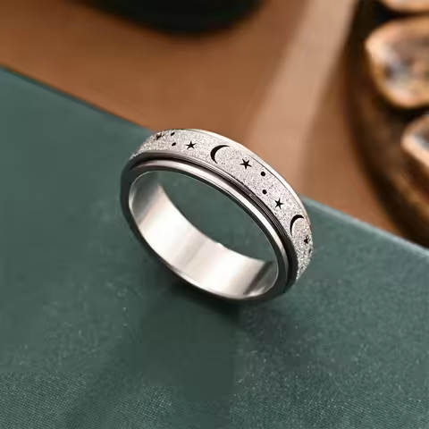 New Rainbow Moon Star Anxiety Rings for Women Men Stainless Steel Fidget Ring Anti Anxiety Ring Stre