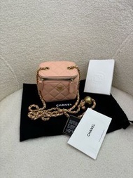 👜Chanel Vanity small box bag with a gold ball, pink, GHW, Series No 31****, unused 香奈兒 金球小盒子化妝包 粉色 3