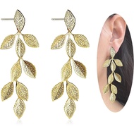 Gold Silver Rose Gold Long Leaf Stud Earrings Lightweight Leaf Dangle Drop Earrings Leaf Jewelry for