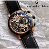 Alexandre Christie | AC 6432MCLBRBA Chronograph Skeleton Men Watch Black and Red Genuine Leather Strap Official Warranty