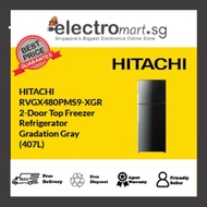 Hitachi Stylish Line Glass 2-Door Refrigerator RVGX480PMS9-XGR Gradation Gray 406L