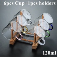 6pcs Glass Tea Cup with 1pcs Shelf Students Glasses Small Milk Water Mug with Handle Family Coffee M
