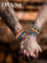 2 piezas Pulseras de colores arcoíris, pulseras de pareja para uso diario y como regalo - Expresando Amor, Diversidad y Elegancia