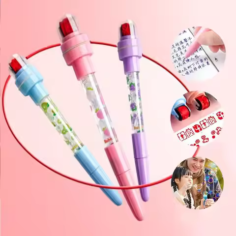 Novetly With Light Bubbler Pen With Stamp 5 In 1 Fidget Seal Roller Stamp Pen Sensory Writing Signin